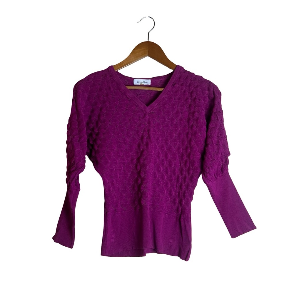 Calvin Klein magenta silk blend knit sweater.